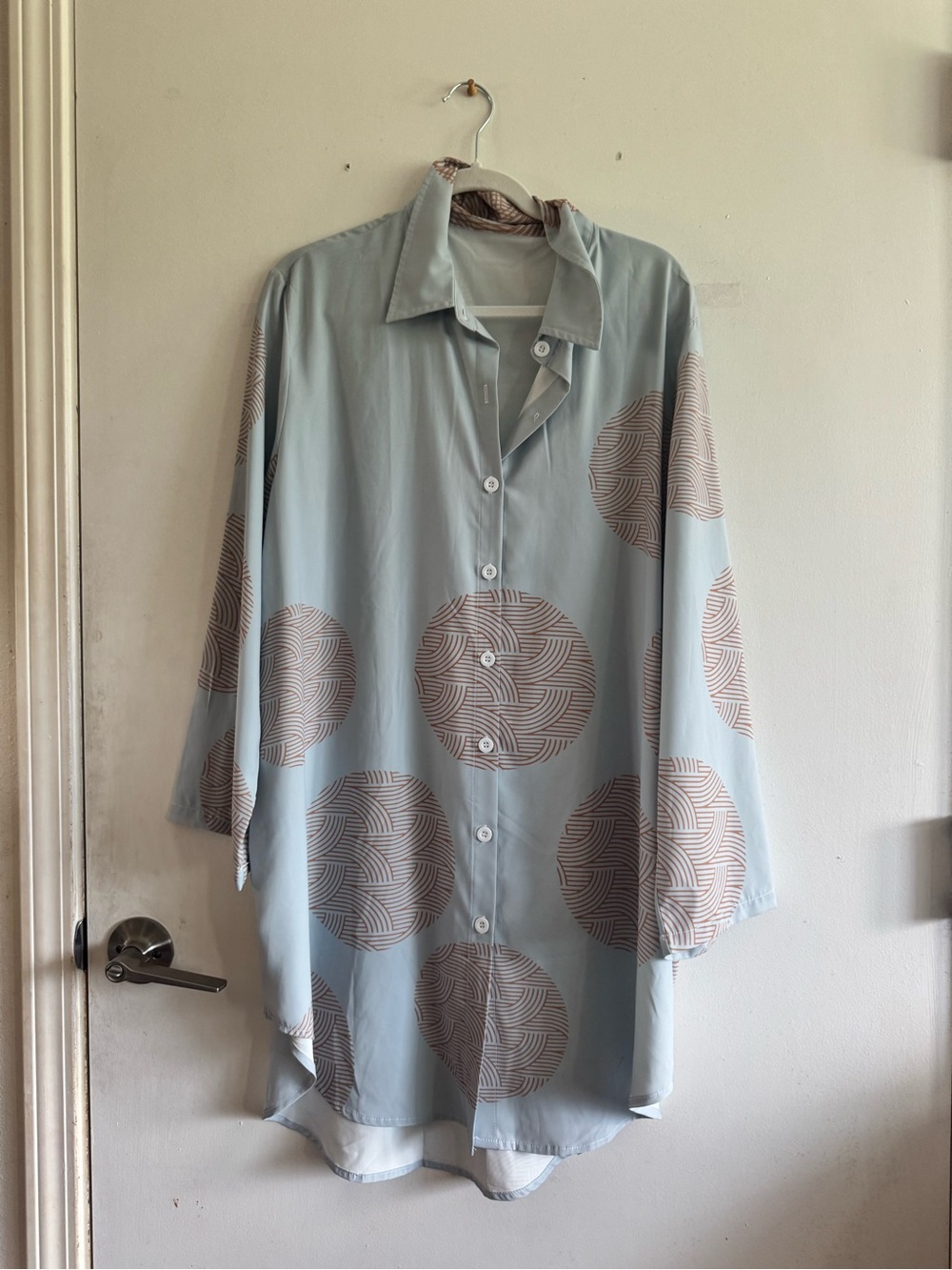 Kauai brand Women’s Shirt Dress Light Blue Patterned Mid-Sleeve